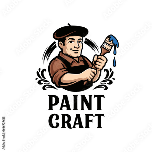 A cheerful painter logo for Paint Craft.  Perfect for a business or brand.