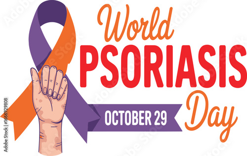 Recognizing World Psoriasis Day Awareness Illustration with Ribbon and Hand Symbolizing Support and Solidarity for Those Affected by Psoriasis