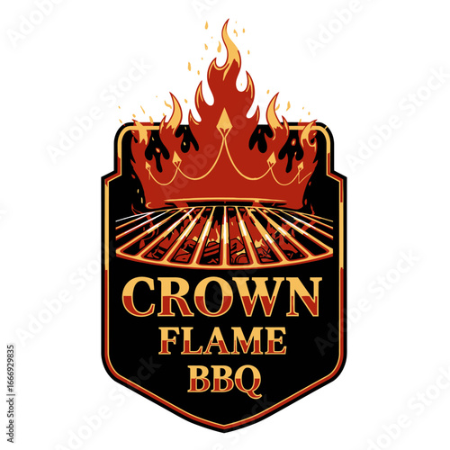 Crown Flame BBQ logo design. Grill, fire, crown.