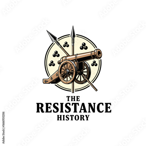 A logo depicting a cannon, spears, and cannonballs, symbolizing resistance and historical struggle.