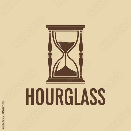 Brown hourglass logo on beige background.  Time concept.