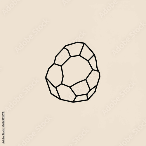 Modern minimal vector line icon illustrating a raw gemstone rock, meticulously crafted with a unique faceted irregular outline, perfect for abstract natural elegance.