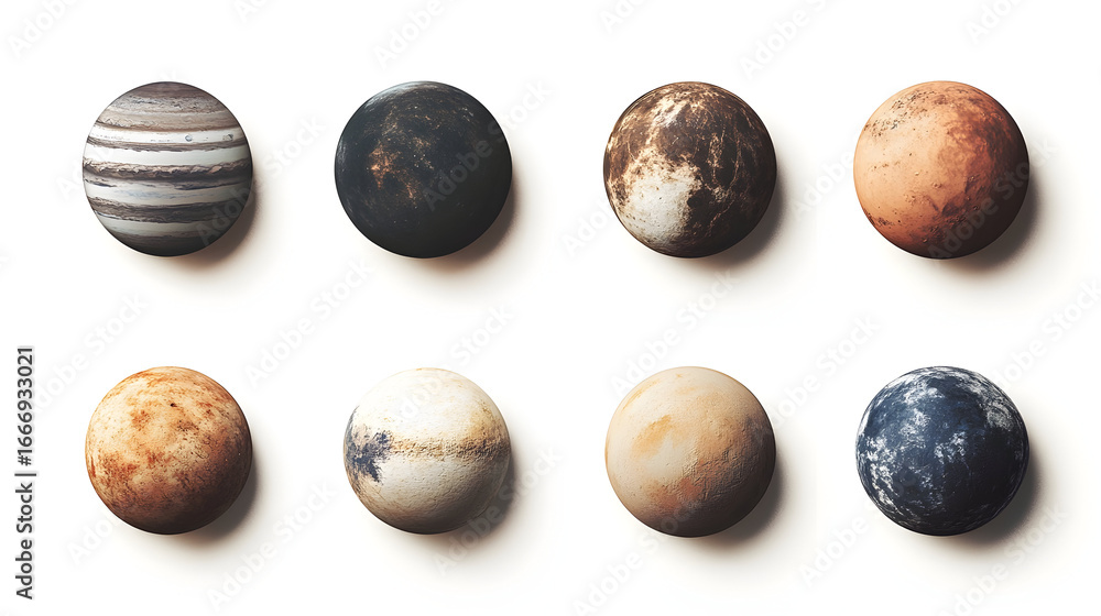 Obraz premium Artistic lineup of ten unique planets showcasing diversity in space design
