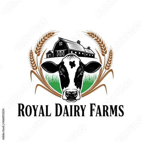 Royal Dairy Farms logo featuring a cow, barn, and wheat.