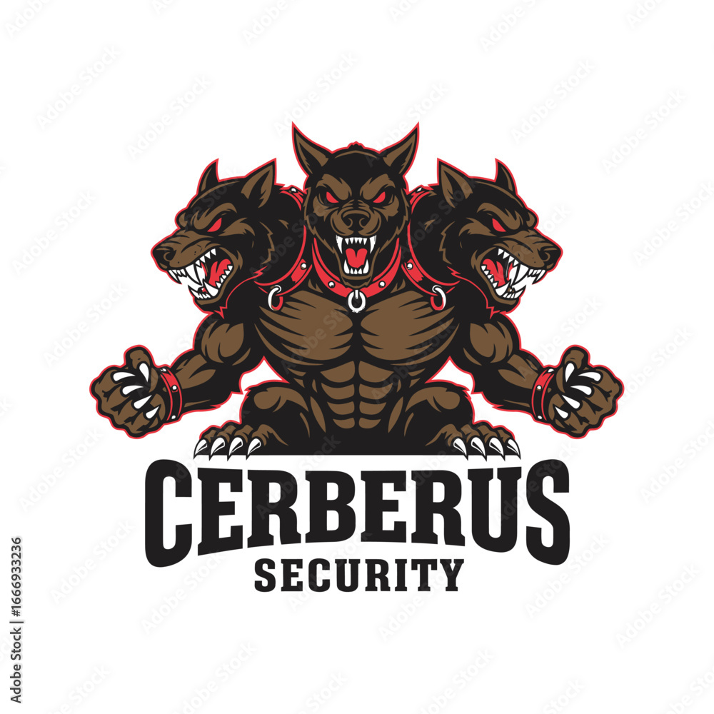 Fototapeta premium Cerberus Security logo featuring a powerful three-headed dog.