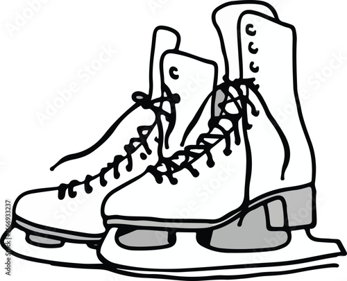Pair of white figure skates with black laces and grey accents on a white background ice skates winter sport vector EPS file download