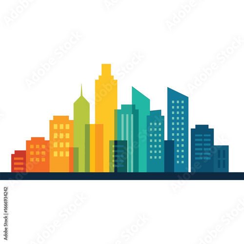 A vibrant and colorful city skyline with modern buildings and skyscrapers. An urban landscape for business or travel vector illustration