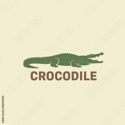 Green crocodile logo design. Minimalist illustration of a reptile.