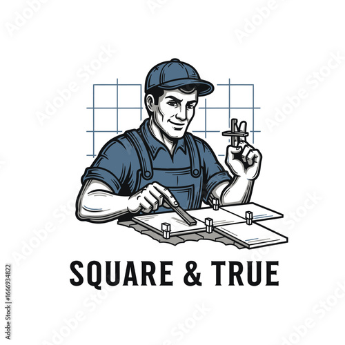 A logo depicting a skilled tiler precisely setting tiles.  Professional and reliable service.