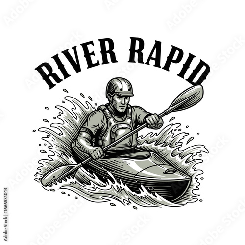 A kayaker navigates a rapid river.