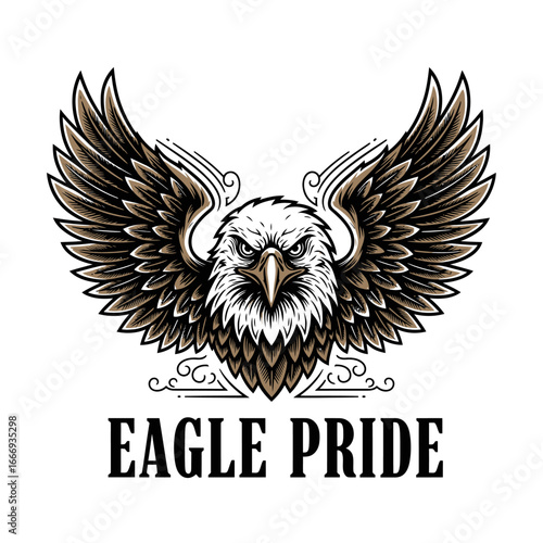 A powerful illustration of an eagle with its wings spread wide, embodying pride and freedom.
