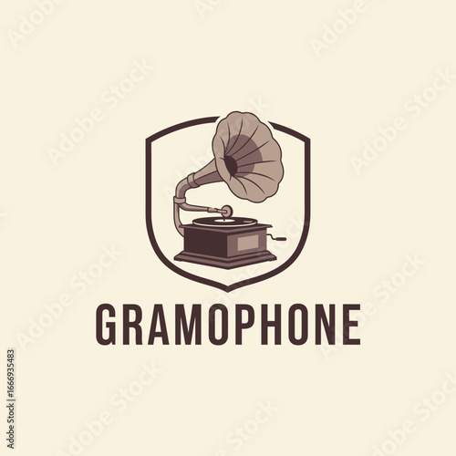 Elegant gramophone logo design.  Retro music icon.