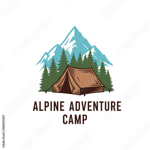 A camping tent nestled in a lush forest with majestic mountains in the background. Perfect for adventure lovers!