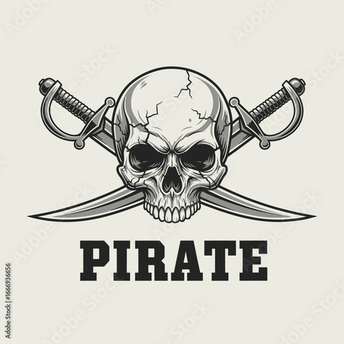 A vintage illustration of a skull with crossed swords. Perfect for pirate themed designs.