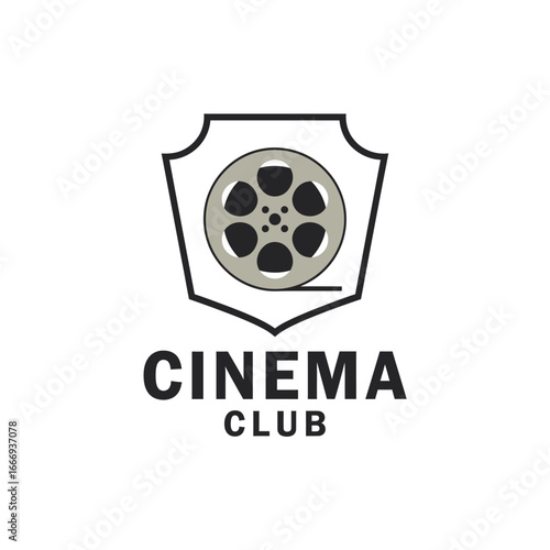 A logo for a cinema club, featuring a film reel inside a shield.