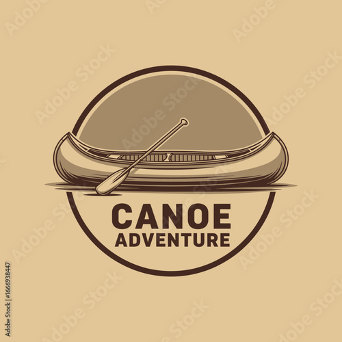 Canoe adventure logo design. Vintage style illustration of a canoe and paddle.
