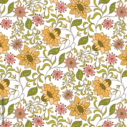 Sun Flower Line Art Floral Pattern