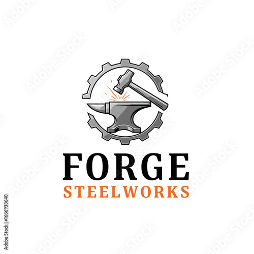 Steelworks logo featuring anvil, hammer and gear.