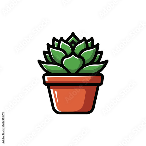A delightful illustration of a green succulent in a terracotta pot.
