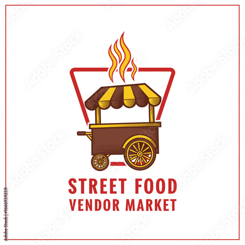 A logo design for a street food vendor market.  Features a vintage-style food cart.