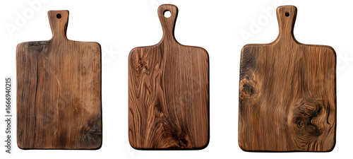 set of top view of a wooden cutting board isolated on transparent background	