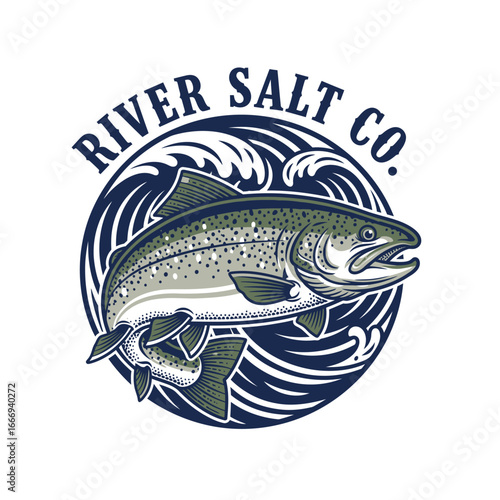 River Salt Co. logo featuring a vibrant trout leaping from stylized waves.
