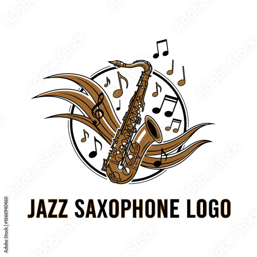A jazzy saxophone logo design.  Perfect for music bands.