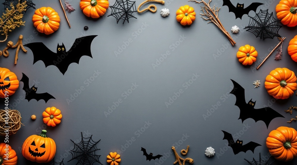 Fototapeta premium Halloween background with pumpkins and a haunted house. Halloween background with Evil Pumpkin. Spooky scary dark night forest. Holiday event halloween banner background concept