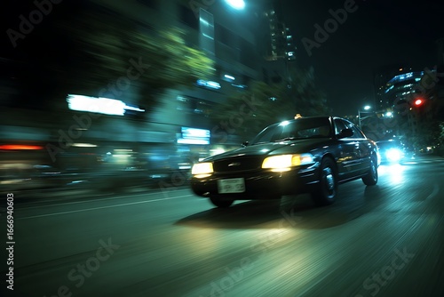 Experience the thrill of a taxi ride through the vibrant city streets at night with blurred motion