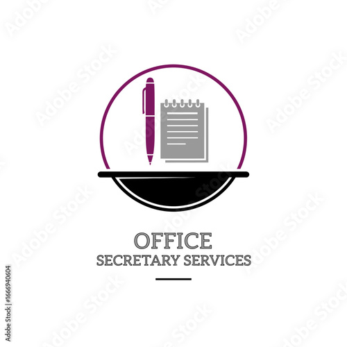 A logo for office secretary services.  Pen and notepad design.