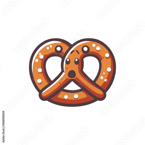 A freshly baked pretzel with a golden-brown crust and salt sprinkled on top, isolated on white