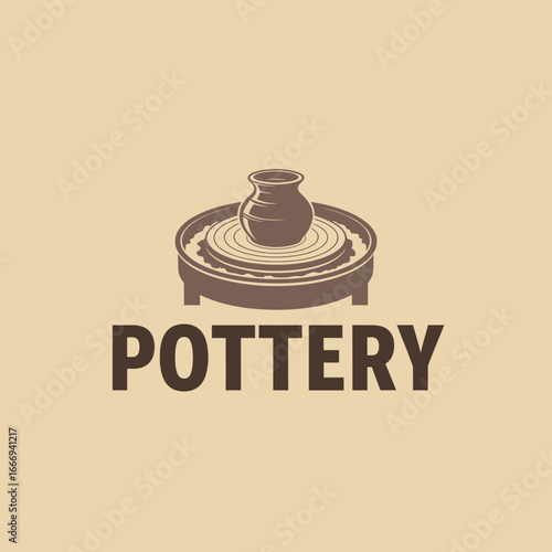 Elegant pottery logo featuring a clay pot on a spinning wheel.