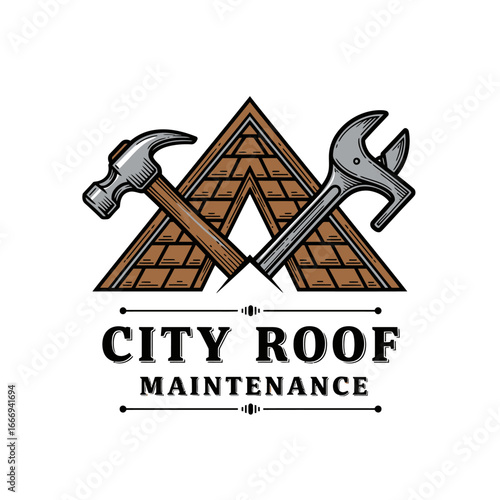 City Roof Maintenance logo featuring crossed hammer and wrench on a roof background.