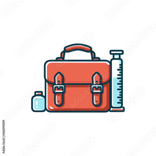 A vibrant medical bag with a syringe and vial, symbolizing healthcare and wellness