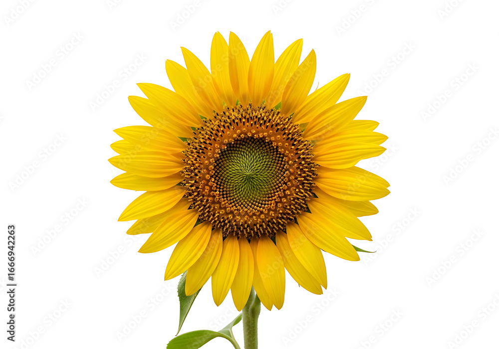 Fototapeta premium A vibrant sunflower head, bright yellow petals, and a dark brown center, captured against a stark black background.