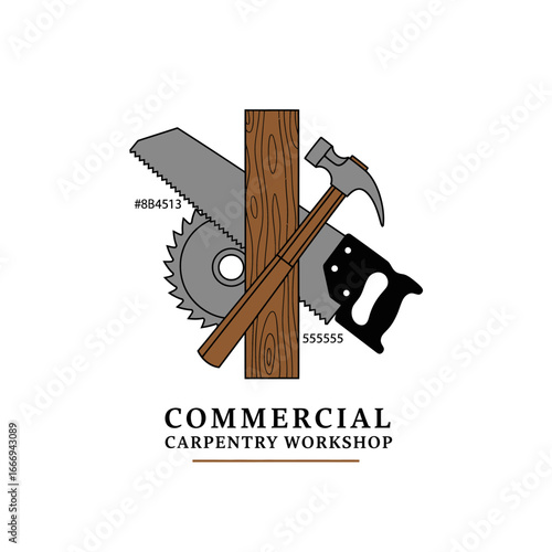 Logo for a carpentry workshop featuring tools.