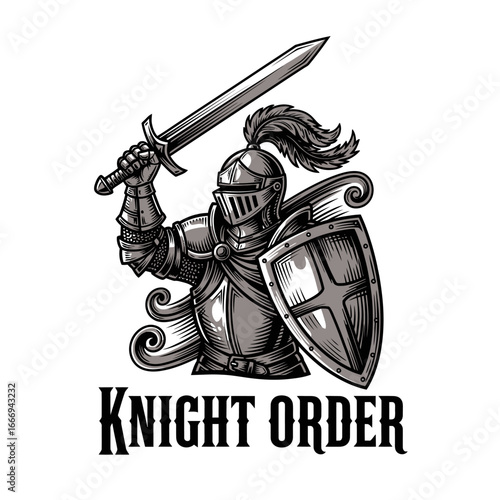 A powerful illustration of a medieval knight, ready for battle.