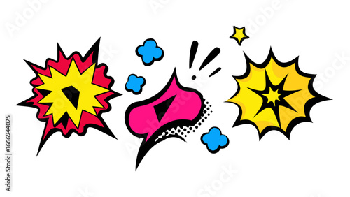 Comic speech bubbles with different shapes and colors in pop art style for communication and expression