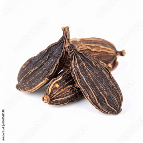 Wallpaper Mural Black Cardamom Pods on Isolated White Background – Smoky Spiced Capsules with Dark Skin and Studio Lighting Torontodigital.ca
