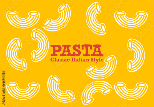 Seamless Italian pasta pattern on a yellow background. Flat design style. Simple and cute. Suitable for food packaging, menu design, restaurant branding, and food projects. Vector illustration.