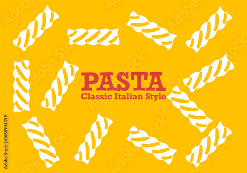 Seamless Italian pasta pattern on a yellow background. Flat design style. Simple and cute. Suitable for food packaging, menu design, restaurant branding, and food projects. Vector illustration.