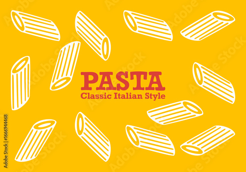 Seamless Italian pasta pattern on a yellow background. Flat design style. Simple and cute. Suitable for food packaging, menu design, restaurant branding, and food projects. Vector illustration.