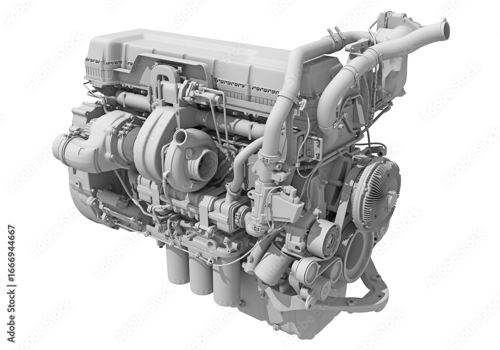 Fototapeta premium Truck Engine in Clay Style Render on White Background 3D Rendering