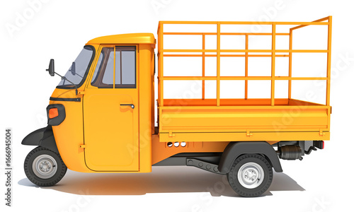 Mini Truck Pick Up Rickshaw in Clay Style Render on White Background 3D Rendering