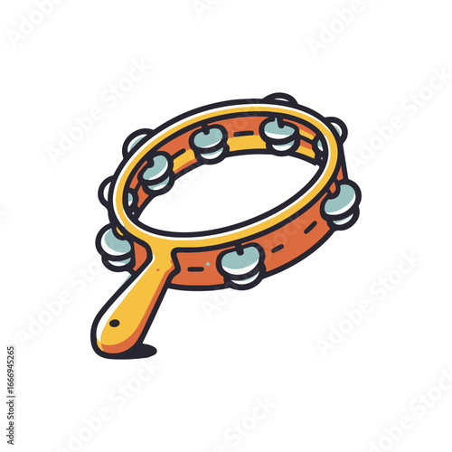 Colorful tambourine with jingles, isolated on a white background, suitable for music-related projects