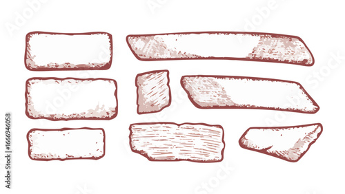 Set of wooden banners, vintage rustic planks for signs, labels, and frames in hand drawn engraving style