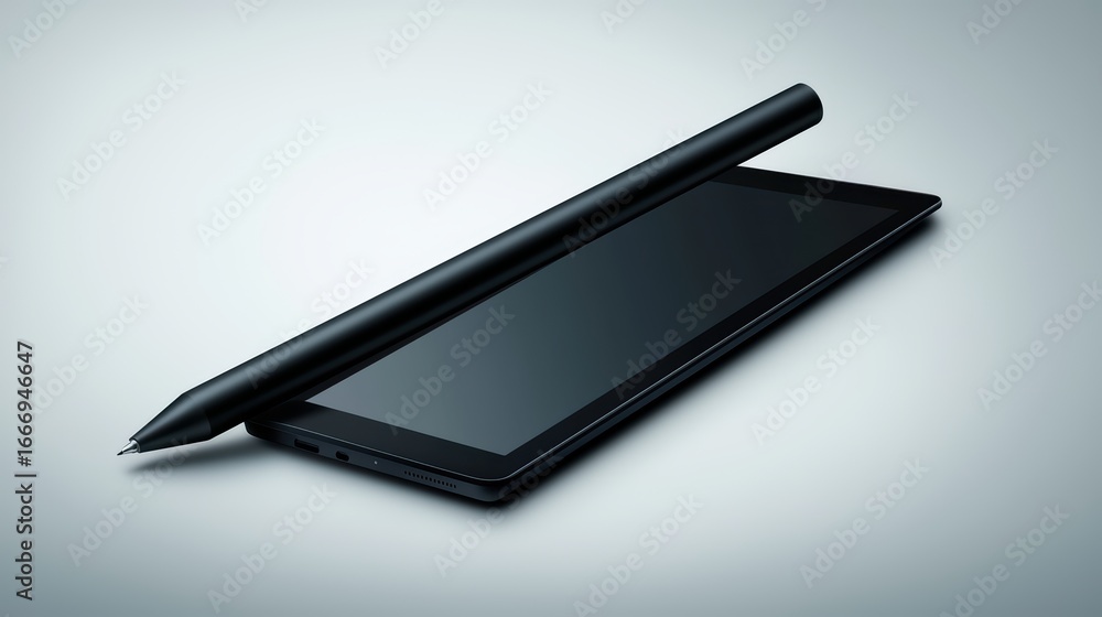 Modern tablet with stylus on minimalist background for creative and digital design purposes Modern tablet with stylus on minimalist background for creative and digital design purposes