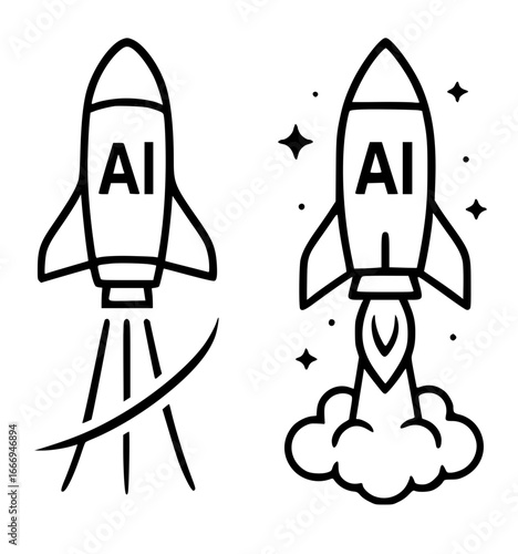 Two rockets with AI sign, launching