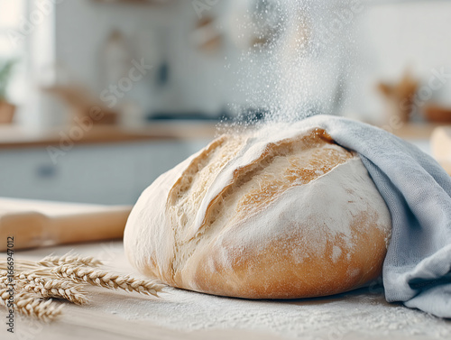 Warm Sunlight on a Freshly Baked Rustic Bread Loaf
