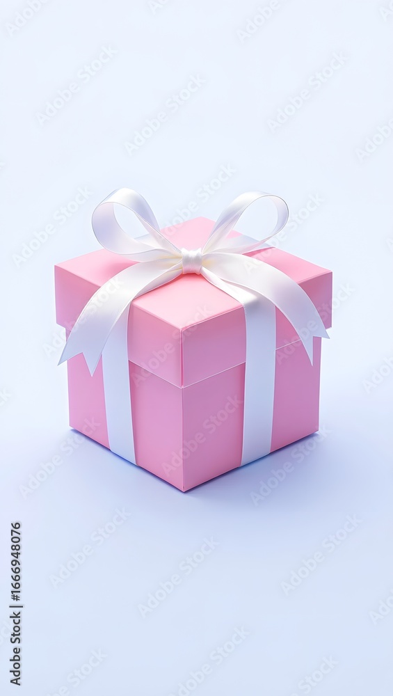 Obraz premium Easter Gift Box with Ribbon/ A pastel Easter gift box tied with a satin ribbon and surrounded by eggs, isolated on white background.